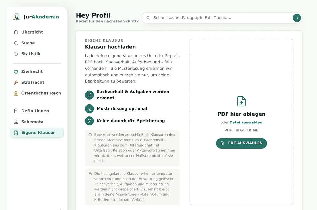 Uploadansicht für eigene Klausuren als PDF